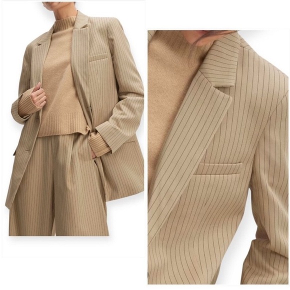 NWOT Everlane Oversized Striped Blazer Cornstalk & Black Tan Business Women’s 12 - Picture 2 of 13